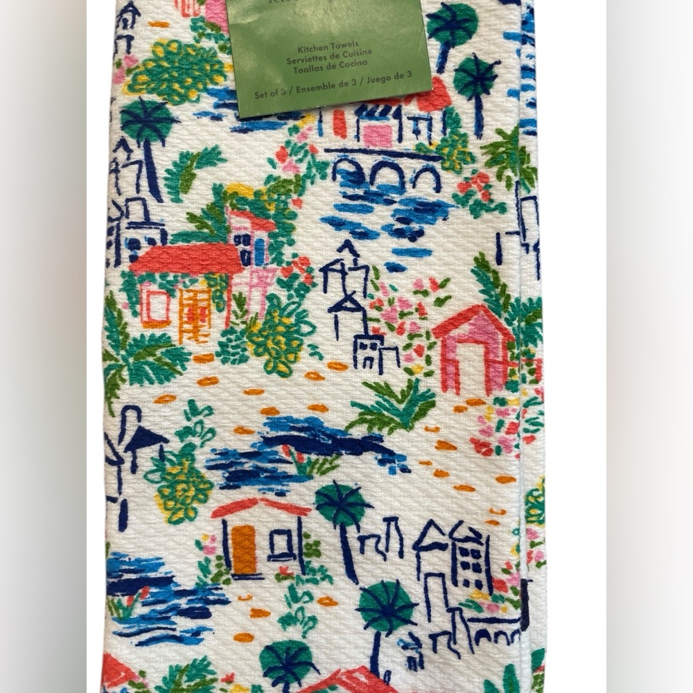 KATE SPADE Set of Three 100% Cotton Kitchen Towels Villages and Polka Dots - Picture 4 of 10